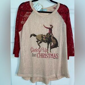Southern Grace Red and Cream Long Sleeve Tee